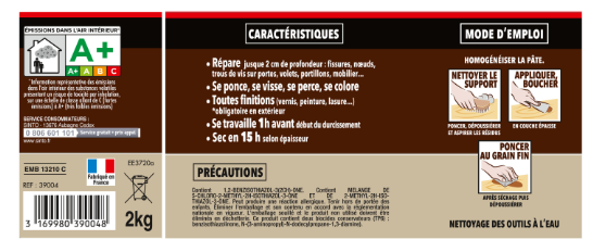Enduit en pâte Gros trous SINTO bois clair 2 kg
