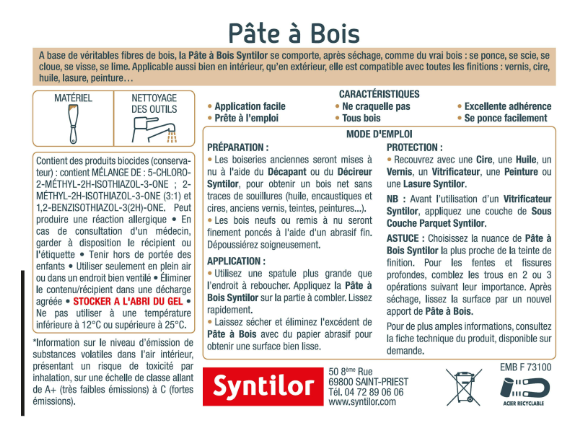 Pâte à bois , SYNTILOR naturel 1 kg