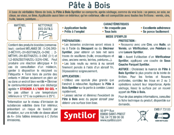 Pâte à bois , SYNTILOR chêne clair 1 kg