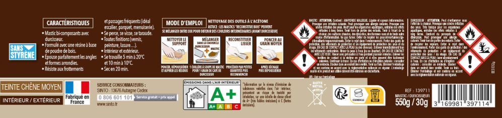 Mastic bois Sinto bois angles & gros trous SINTO chêne moyen 580 g