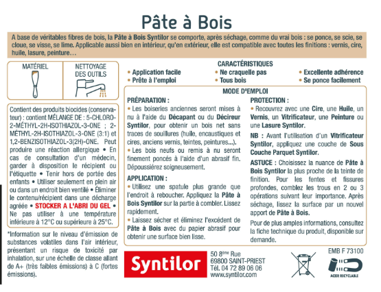 Pâte à bois , SYNTILOR pin 1 kg