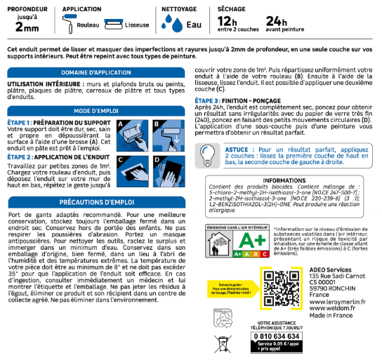 Enduit de lissage au rouleau en pâte + outils AXTON blanc 8 kg