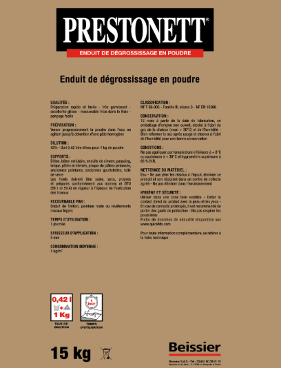 Enduit en poudre Garnissant g PRESTONETT 15 kg