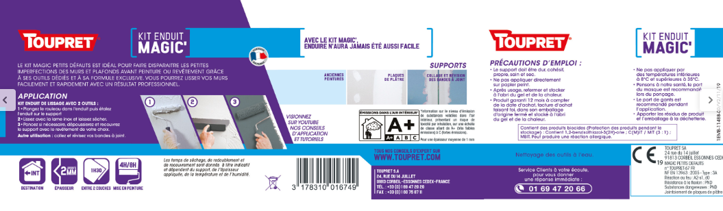 Enduit de lissage en pâte Magic' kit avec outils TOUPRET 6 kg