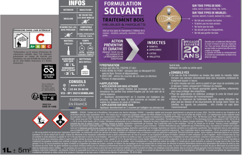 Traitement du bois meuble, parquet et boiserie V33 0.5 l