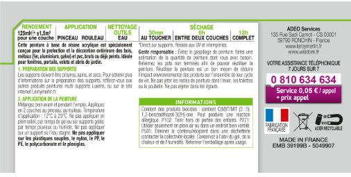 Peinture extérieure bois, fer, plastique LUXENS noir satiné 125ml