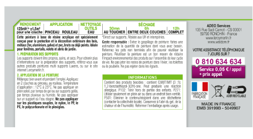 Peinture extérieure bois, fer, plastique LUXENS gris anthracite satiné 125ml