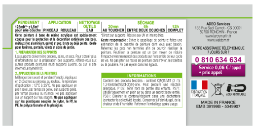 Peinture extérieure bois, fer, plastique LUXENS vert provence satiné 125ml