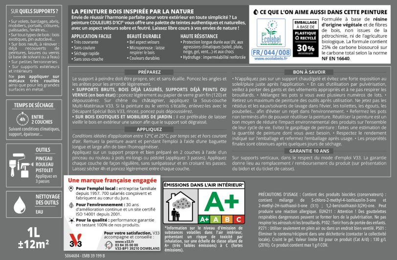 Peinture extérieure bois Couleurs d'ici ® V33 anthracite RAL 7016 velours 125ml