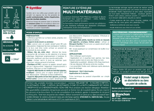 Peinture extérieure bois, fer, plastique SYNTILOR noir satiné 0.5l