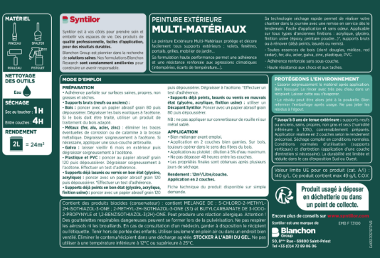 Peinture extérieure bois, fer, plastique SYNTILOR gris alu satiné 0.5l