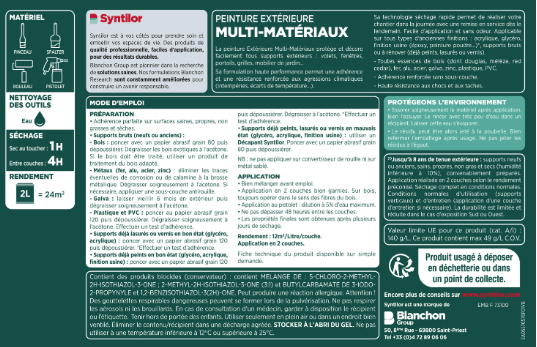 Peinture extérieure bois, fer, plastique SYNTILOR sable satiné 0.5l