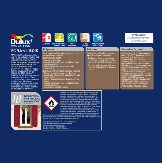 Peinture extérieure bois Ecran + DULUX VALENTINE blanc satiné 0.25l