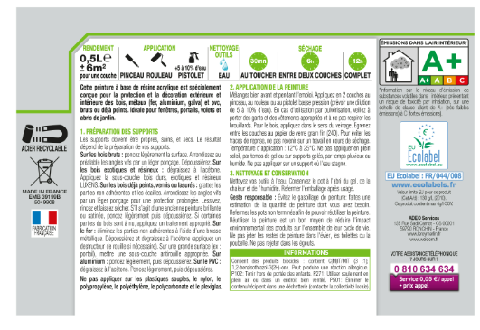 Peinture extérieure bois, acier, inox LUXENS rouge basque satiné 0.5l