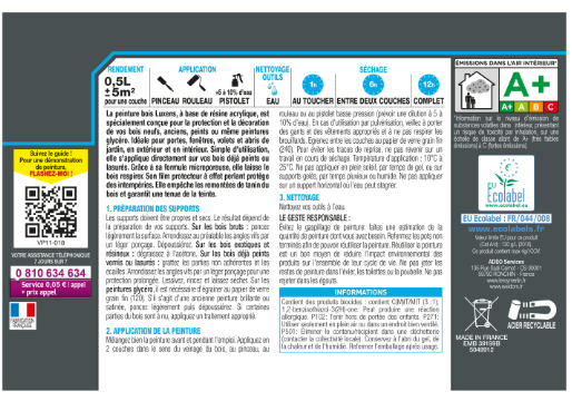 Peinture extérieure bois, mdf, osb Conditions extrêmes LUXENS blanc satiné 0.5l