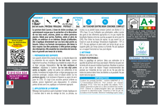 Peinture extérieure bois, mdf, osb Conditions extrêmes LUXENS crème satiné 0.5l