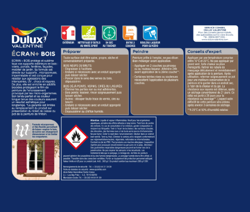 Peinture extérieure bois Ecran + DULUX VALENTINE blanc pur satiné 0.5l