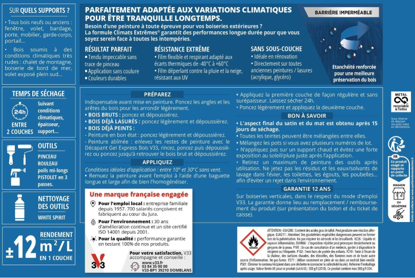 Peinture extérieure bois Climats extrêmes® V33 brun normand satiné 0.5l