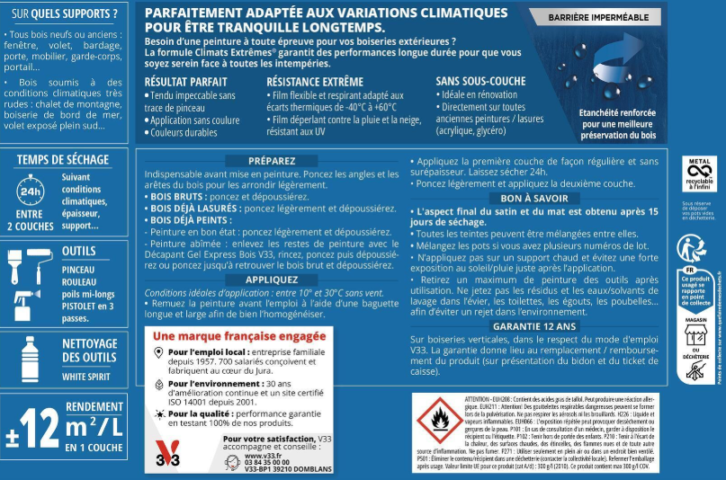 Peinture extérieure bois Climats extrêmes® V33 bleu bretagne satiné 0.5l