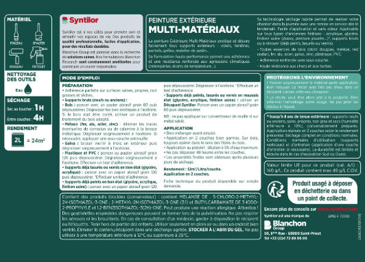 Peinture extérieure bois, fer, plastique SYNTILOR blanc satiné 2l