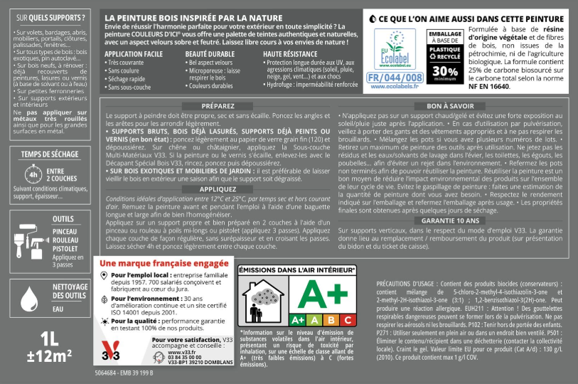Peinture extérieure bois Couleurs d'ici ® V33 anthracite RAL 7016 velours 2L