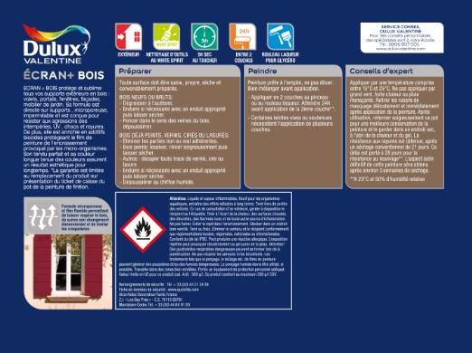 Peinture extérieure bois Ecran + DULUX VALENTINE ton bois satiné 2l