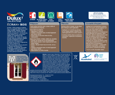 Peinture extérieure bois Ecran + DULUX VALENTINE bleu tempête satiné 2l
