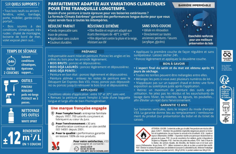 Peinture extérieure bois Climats extrêmes® V33 gris galet satiné 2.5l