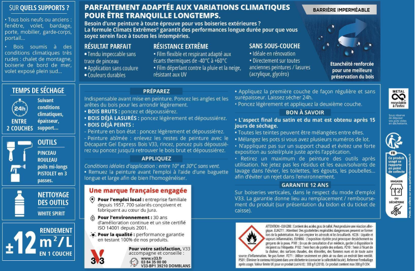 Peinture extérieure bois Climats extrêmes® V33 anthracite satiné 5l