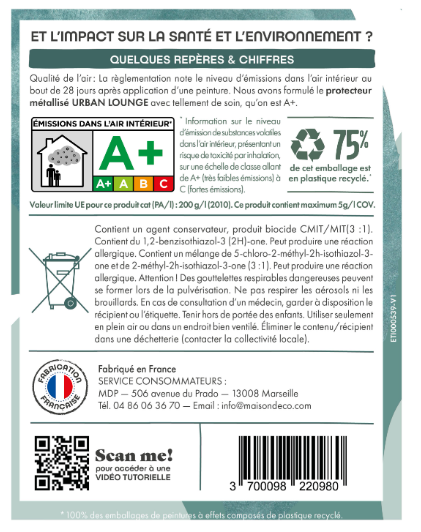 Protecteur Urban lounge, MAISON DECO, protecteur métallisé satiné, 1l