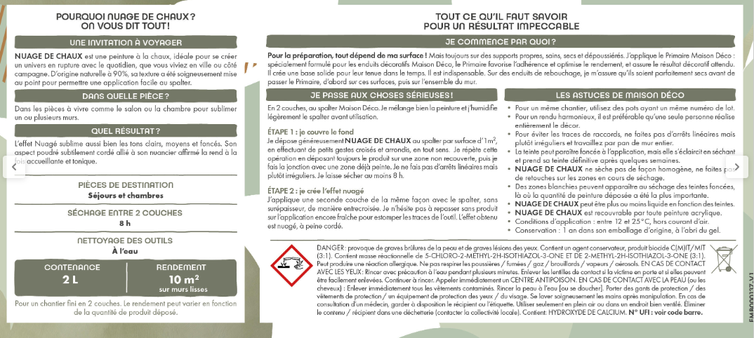 Peinture à effet, Nuage de chaux MAISON DECO, sous le parasol, mat, 2L