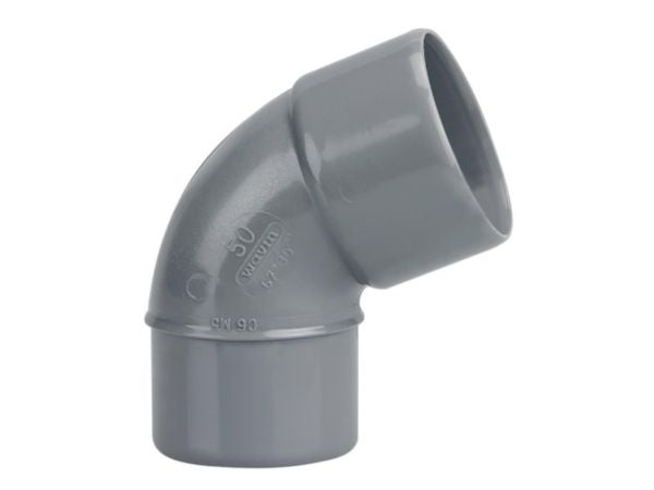 Single elbow NF in PVC male-female gray Ø 50 mm inclination angle 67° max temperature 75°