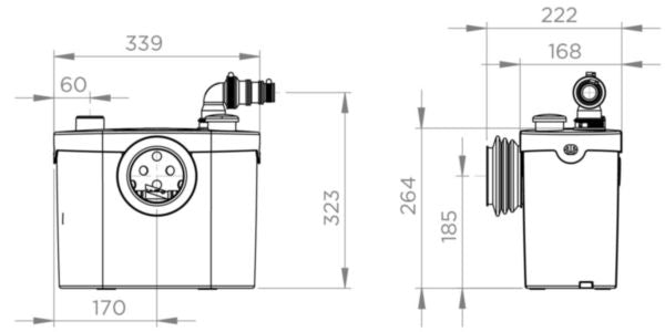 Sanibroyeur PRO® UP SILENCE blanc 400 W Ø 22 mm l. 33 x h. 26,3 x prof. 16,3 cm