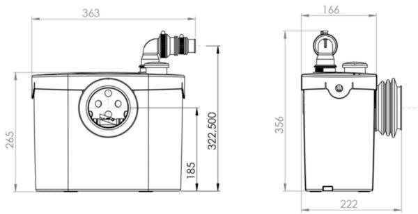 Sanibroyeur PRO® UP SILENCE blanc 400 W Ø 22 mm l. 33 x h. 26,3 x prof. 16,3 cm