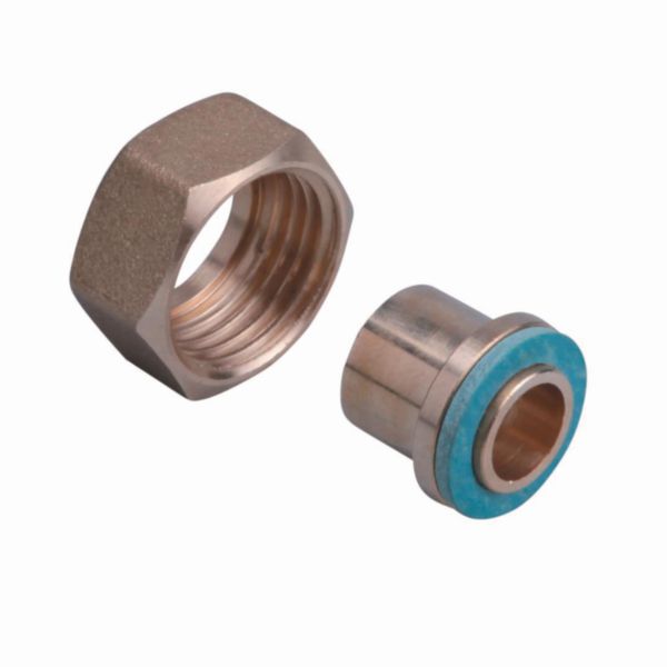 Straight copper connector and solder joint tube Ø 14 mm x 2 nuts 1/2 maximum pressure 500 mb