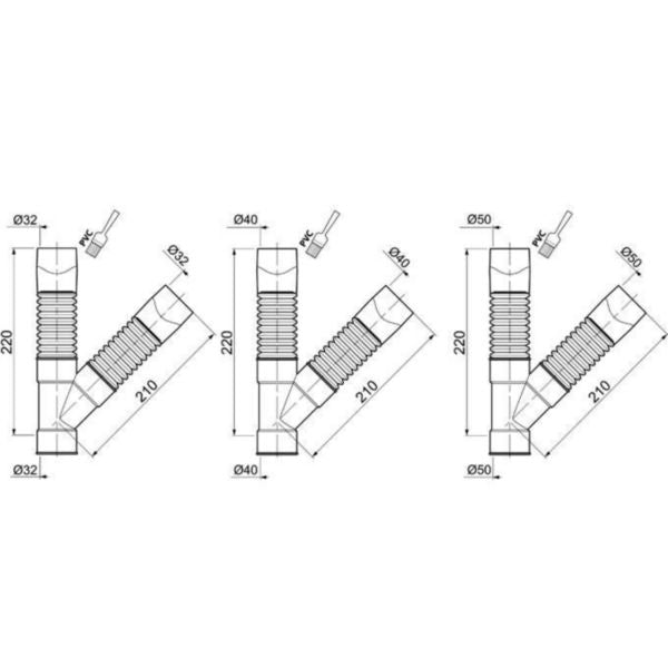 MAGICOUDE® Y flexible elbow to be glued Ø 32 mm which allows to connect 2 PVC tubes