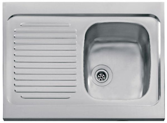 Évier à poser en inox 18/10 1 bac + 1 égouttoir l. 80 x prof. 60 cm monobloc cadre bois sans vidage