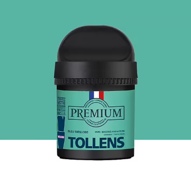 Peinture Tollens premium murs, boiseries et radiateurs bleu turquoise velours 50ml
