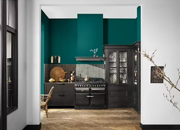 Peinture haute résistance Crème de couleur cuisine et bain Dulux Valentine vert emeraude satin 2L