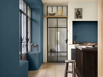 Peinture haute résistance Crème de couleur cuisine et bain Dulux Valentine bleu paon satin 2L