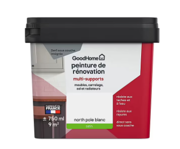 Peinture de rénovation GoodHome multi-supports satin blanc blanc North Pole 750ml