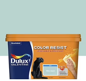 Peinture couleur murs et boiseries color resist Dulux Valentine bleu aqua mat 2,5L