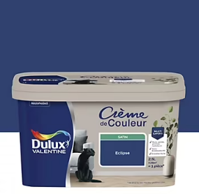 Peinture couleur murs, boiseries et radiateurs Crème de couleur Dulux Valentine bleu eclipse satin 2,5L