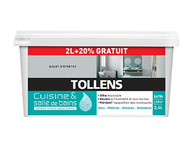 Peinture Cuisine et salle de bains Tollens gris Galet d'Etretat 2L+20%