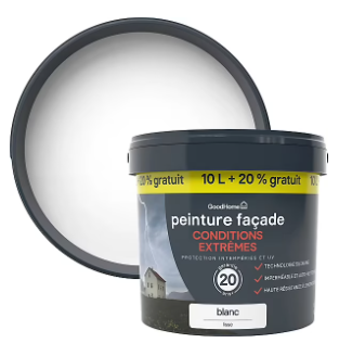 Peinture extérieure façade conditions extrêmes GoodHome blanc 10L +20% gratuit
