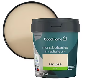 Peinture intérieure couleur murs, boiseries et radiateurs GoodHome satin san jose beige 750ml
