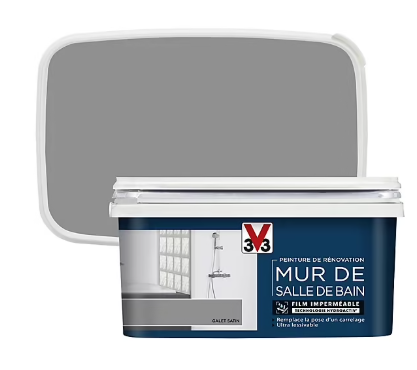 Peinture de rénovation mur de salle de bain V33 galet satin 2L