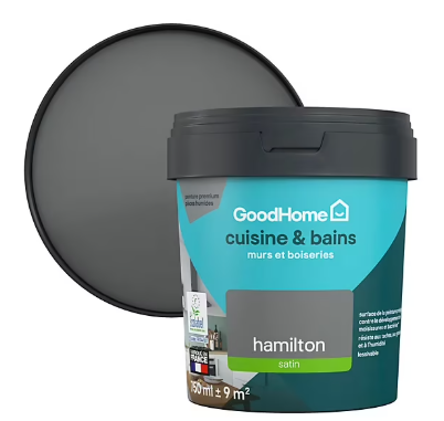 Peinture cuisine et salle de bains GoodHome gris Hamilton satin 750ml