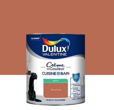 Peinture haute résistance Crème de couleur cuisine et bain Dulux Valentine bronze terre cuite satin 0,75L