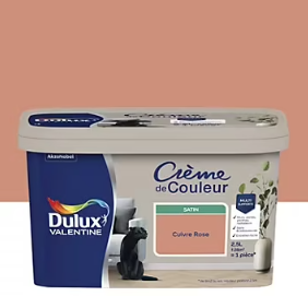Peinture couleur murs, boiseries et radiateurs Crème de couleur Dulux Valentine rose cuivré satin 2,5L
